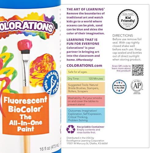 Colorations BioColor FBIOGR Fluorescent Green Paint - 16 oz.