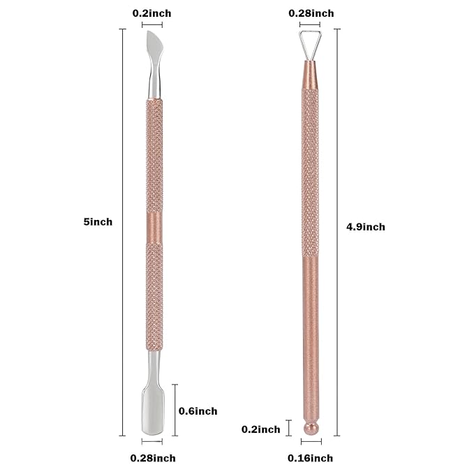 2PCS Cuticle Pusher and Cutter with Storage Case,Professional Cuticle Pusher Nail Polish Remover Stainless Steel Manicure Tool Set,Durable Pedicure Manicure Tools for Fingernails Toenails (Rose-Gold)