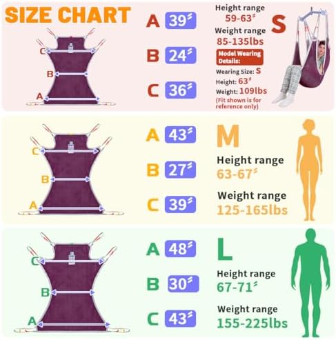 Full Body Patient Lift Sling - 440lbs Heavy Duty Breathable Mesh Shower Sling for Bathing & Toileting, Universal Transfer Sling Mobility Aid for Elderly, Seniors & Home Care (Purple, Large)