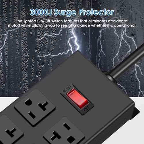 JUNNUJ 20 Amp Power Strip Heavy Duty 2 Pack, Garage 6 Outlets Metal 12 Gauge Surge Protector 3000J, High Amp 5-15P Adapter Shop 6-20R T-Slot Industrial (6AC 2-Pack, 6FT)