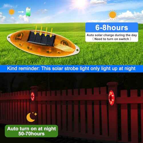 Aolyty Solar Strobe Warning Light Outdoor, Bright Solar Safety Flashing Light 4 Pack Road Signs IP54 Waterproof for Construction Site, Traffic, Dock, Marine, Stop Sign (Blue)