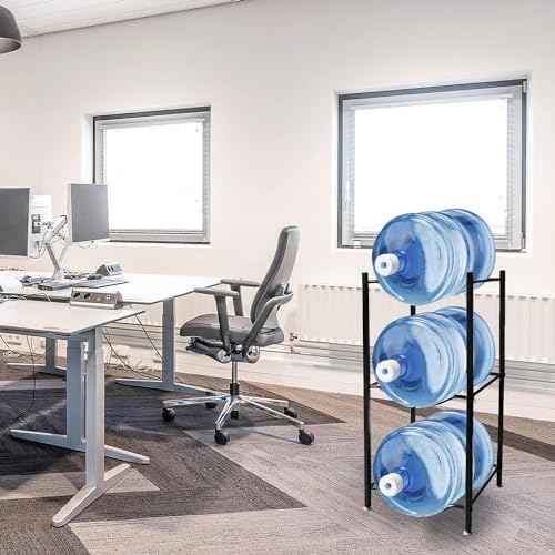 C CRYSTAL LEMON 5-Gallon Water Jug Rack ? 3-Tier Cast Iron Water Bottle Organizer Stand for Kitchen, Pantry & Bar ? Removable Floor Storage Solution