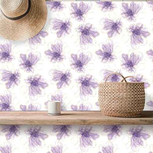 Floral Wallpaper Peel and Stick Boho Contact Paper Self Adhesive Removable Renter Friendly Purple Flower Wallpaper 17.7"x78"
