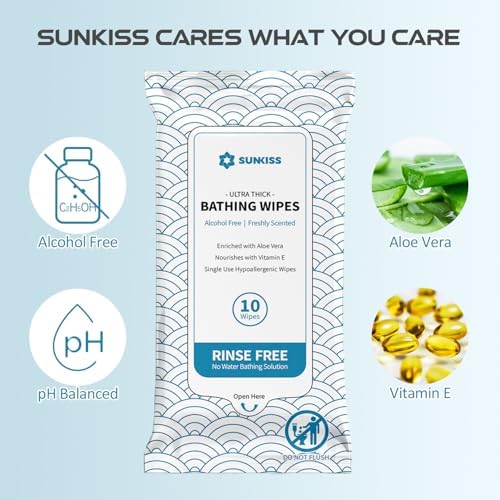 SUNKISS TrustPlus Bathing Wipes with Aloe, Extra Thick 8"x12" Body Cleansing Wipes for Adults Sensitive Skin, Camping, Travelling, Gym, Caring, 40 Count