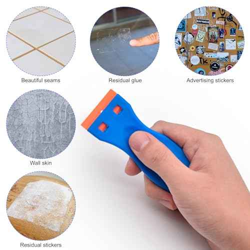 8 Pcs Plastic Razor Blade Scraper and 100 Pcs Blades, Remove Label Decal Tool£¬ Forwithout Scratches Plastic Razor Blade Scraper, Adhesive Remover for Stickers, Kitchen Appliances and Paints on Window