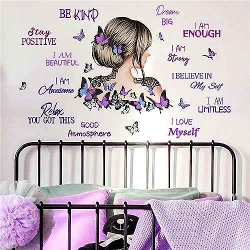Purple Butterfly Girl and Inspirational Slogans Wall Stickers, sacinora Motivational Wall Decals Removable Vinyl for Living Room Children's Room Bedroom Bathroom Sofa TV Background Decorations