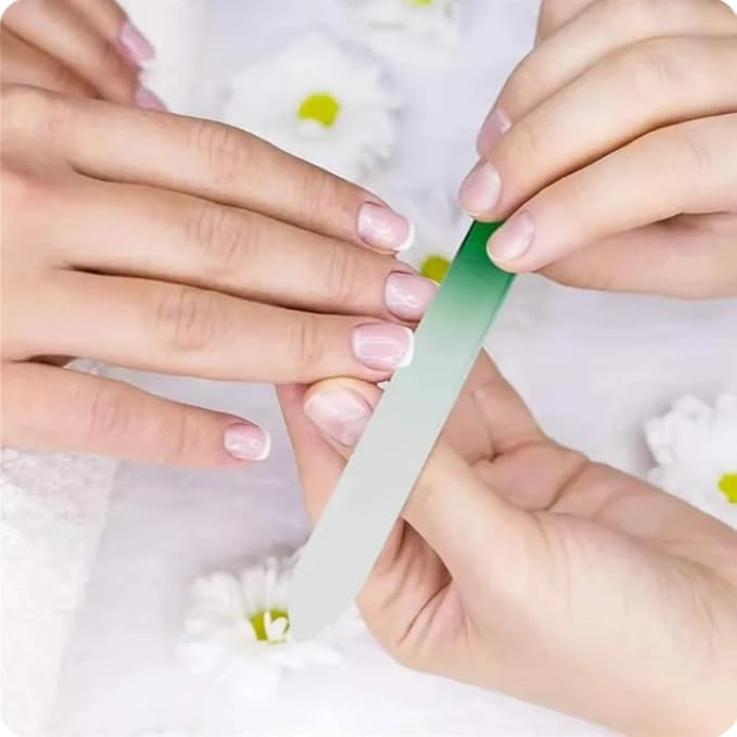 3 Pack Glass Nail File, Crystal Double Sided Etched Filing Surface Finger Nail Files for Professional Manicure/Pedicure Care with Case （Blue，Sliver，Pink）