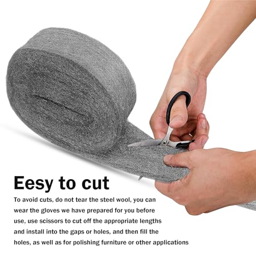 Steel Wool, Quality Mild Steel-Ideal for Cleaning Porcelain, Tile, Grout, Shower Doors and Final Finish,Included Gloves(0#-Fine Grade, 4)