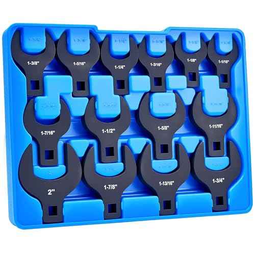 14 Piece Crows Foot Wrench Set, SAE Shockit Crows Foot for 1-1/16" to 2" Flare Nuts for 1/2" Drive Rachets & Extenders, Blackened Cr-V Steel Crowfoot Wrenches