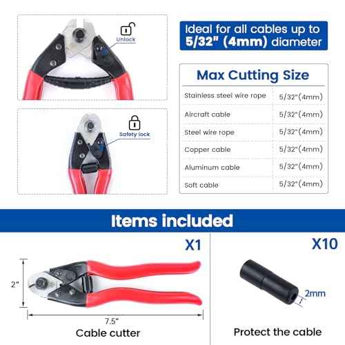 Muzata Cable Cutter Heavy Duty Stainless Steel Wire Rope Cutter Aircraft Up to 5/32" for Deck Stair Railing Thick Seal Metal Fence Bike Bicycle Brake M015, CT1