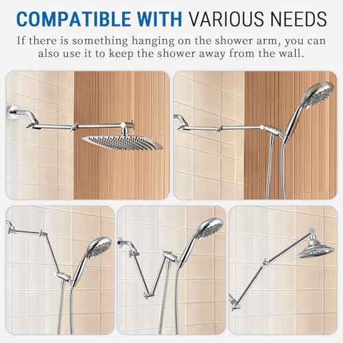G-Promise 18 Inch Shower Head Extension Arm with Shower Arm and Flange, Solid Brass Flexible Height & Angle Extender with Lock Joint, Compatible with Rainfall and Handheld Showerhead (Chrome)