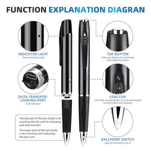 1080P Body Camera Pen,Long Battery Life, Easy to Use, Micro Pen Camera for Capture Every Moment¡¼2025 Upgrade ¡½ (Silver Black)
