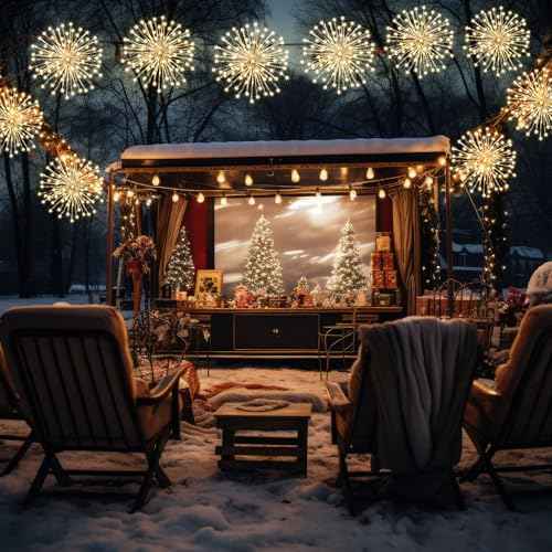 WILLBOND 3 Pcs Christmas Tree Star Topper Christmas Starburst Light Set, Hanging Ground Dual-use Firework Lights with 80 Leds Waterproof Dandelion Light Ball with Plug Hook for Xmas Holiday Yard Decor