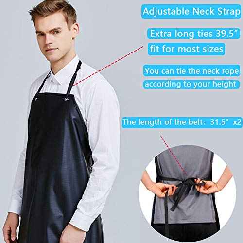 K Y KANGYUN 3 Pack Men's Black Waterproof Rubber Vinyl Work Apron- 43"x29" Heavy Duty Model,Best for Staying Dry When Dishwashing, Lab Work, Butcher, Dog Grooming, Cleaning Fish
