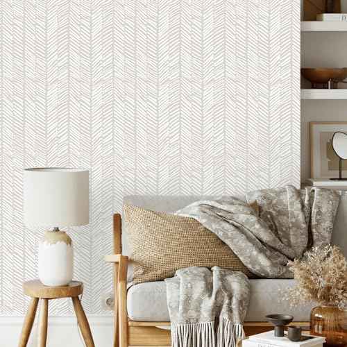 MelunMer 118" L 17.3" WBeige Modern Peel and Stick Wallpaper Boho Contact Paper for Cabinets Beige Stripe Contact Paper Line Self-Adhesive Removable Wallpaper for Bathroom Bedroom Liner Easy to Use