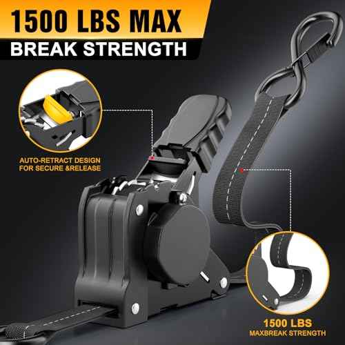 Retractable Ratchet Straps, 1 inch ¡¿ 13 Feet Heavy Duty Auto Self Retractable Ratcheting Tie Down Straps 1500lbs Break Strength, Automatic Ratchet Strap for Truck Bed Cargo Trailer, 4 Pack