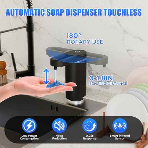 Automatic Dish Soap Dispenser for Kitchen Sink, Touchless Electric Sink Soap Pump, Leak-Proof & Universal Fit, 35" No-Spill Tube Kit, Easy Install & Sleek for Kitchen Bathroom (Black)