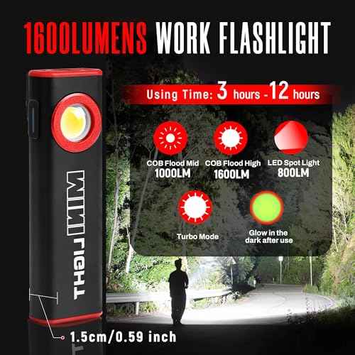 lexall 2 Pack Flashlight, 1600 Lumens Mini Magnetic Flat EDC Flashlight with Clip, 3 Modes Portable Ultra-Light Bright Waterproof Pocket Light for Working, Camping, Repairing, Emergencies