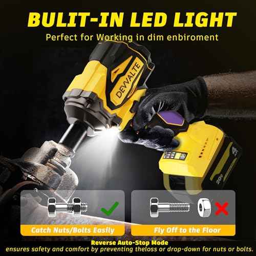 Cordless Impact Wrench for DeWalt 20V Battery,1/2 inch Power Impact Wrench, Brushless Electric Impact Gun 665Ft-lbs(900N.m) High Torque Impact Driver with 3-Mode, LED Work Light(No Battery)
