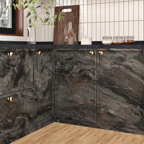 Wallercity Matte Brown Marble Contact Paper Granite Peel and Stick Countertops Wallpaper for Kitchen Bathroom Cabinets Vinyl Waterproof Marble Wall Paper for Home Decor 15.8''x78.7'' Decorative Film