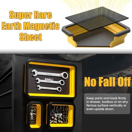SHALL Collapsible Magnetic Tool Parts Tray and Telescoping Magnetic Pickup Tool Set, 3-Piece Silicone Foldable Magnetic Bowls & 25LBS Force Extendable Magnet for Mechanic Screw Bolts Nuts Washers Pins
