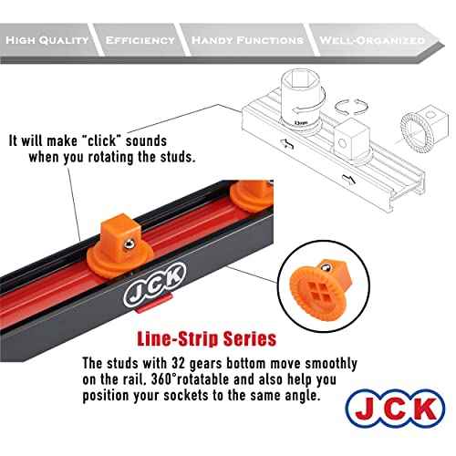 JCK Professional Quality AluminumSocket Organizer,Socket Boss 2-Rail 3/8-Inch-Drive Socket Organizer, 360 degree rotary stud,sockets storage,storage,drawer,holds 28 sockets