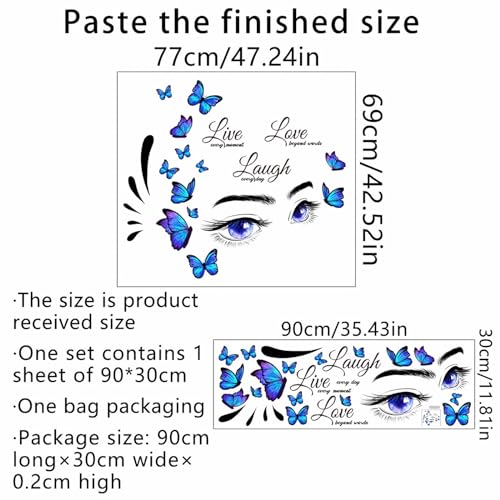 Blue Eyelash Eyes Butterfly Wall Stickers, sacinora Inspirational Quotes Motivational Word DIY Wall Decals Removable Vinyl Peel and Stick for Women Girl Kids Living Room Bedroom Nursery Art Decoration