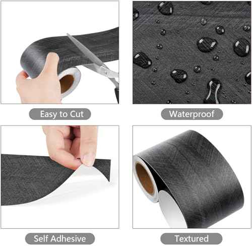 YENHOME 3"X590" Bathroom Mirror Frame Border Peel and Stick Wall Borders Peel and Stick Black Wood Wallpaper Border for Kitchen Bedroom Bulletin Board Wood Grain Tape Trim