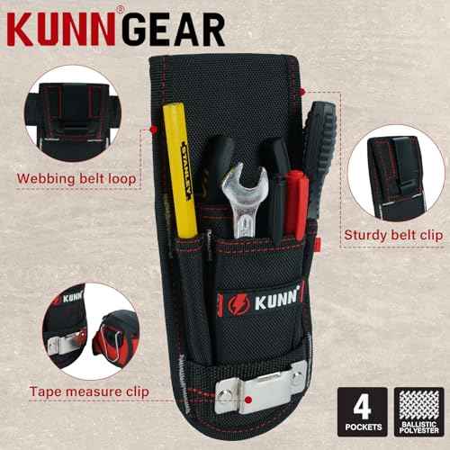 KUNN Small Tool Pouch with Belt Clip Utility 4-Pocket Pouch Holster Lightweight Small Tool Belt Pouches for Carpenters, Technicians