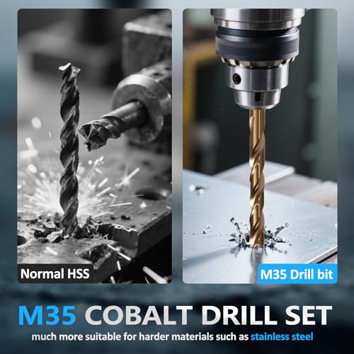 Number Size Drill Bit Set, Yougfin 60pcs M35 High Speed Steel Jobber Length Drill Bits Number Gauge 1 to 60 135¡Æ Split Point High Speed Steel with Metal Indexed Storage Case