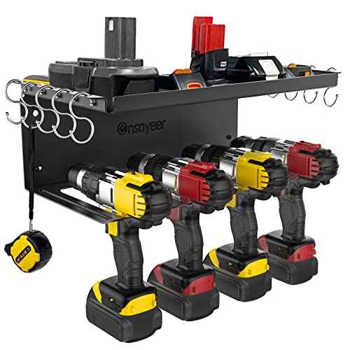 Power Tool Organizer, Cordless Drill Storage, Drill Holder Storage Wall Mount Shelf Rack, Charging Station to optimize Garage Organization and Power Tools Storage