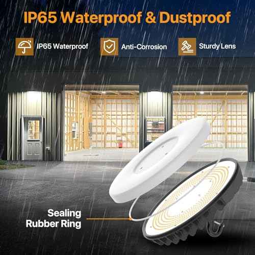 LED Shop Lights 150W - 18000LM UFO LED High Bay Light with 3 CCT Adjustable, 10%-100% Dimmable Remote Control IP65 Waterproof Garage Lighting for Workshop Warehouse Gym Basement