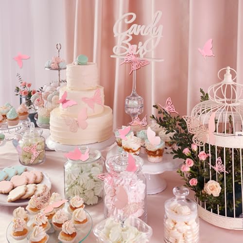 Outus 144 Pieces 3D Butterfly Wall Stickers Decor 3 Styles Butterfly Decals DIY Decorative Wall Art Cutouts Crafts Removable for Room Wedding Flower Party Decorations,(Pink)
