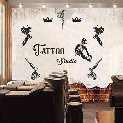 Tattoo Studio Wall Decal - Removable PVC Sticker with Tattoo Tools and Sign - Perfect Wall Art for Tattoo Shop or Parlor Decoration - 39"x31" JWH167 (Black)