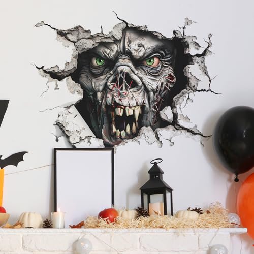 3D Halloween Wall Decals, Horror Wall Breaking Monster Stickers, DIY Scary Home Decor, Screaming Bloody Creatures Decoration