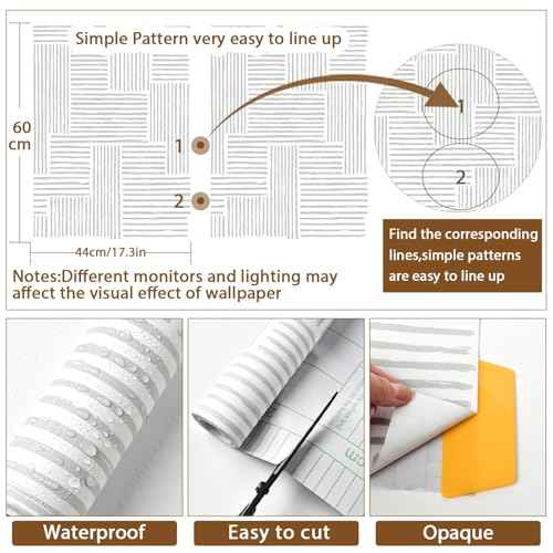Naphite Grey Modern Peel and Stick Wallpaper Boho Striped Line Contact Paper for Cabinets Drawers Geometric Self Adhesive Removable Wallpaper for Bedroom Bathroom Waterproof Wall Decor 17.3inW 78.7inL