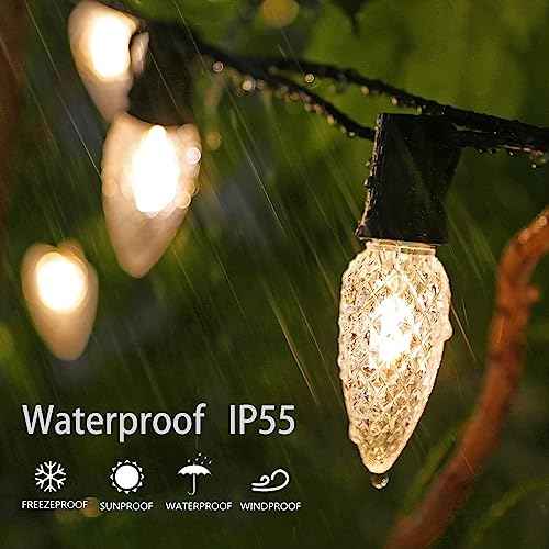 100 Pack C9 Christmas Lights LED Replacement Bulbs, Shatterproof & Waterproof Plastic C9 Led Bulbs for Outdoor String Lights, E17 Base, 0.6W Equivalent to 7W, 2700K, 50 Lumens Holiday Decoration