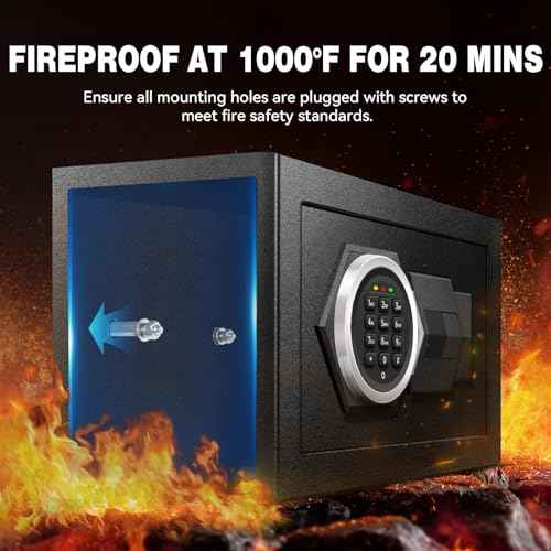 1.3 Cu Ft Small Fireproof Home Safe Box- Steel Security Box with Digital Electronic Keypad, Safety Combination Lock Box for Office, Sensor Light, Safe for Documents Money Jewelry Handgun