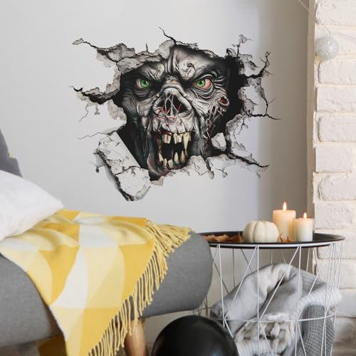 3D Halloween Wall Decals, Horror Wall Breaking Monster Stickers, DIY Scary Home Decor, Screaming Bloody Creatures Decoration