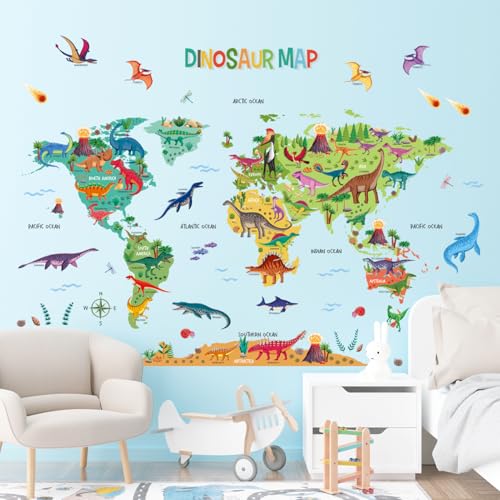 DECOWALL SG2-2312 Dinosaur World Wall Stickers Decals Room Kids Nursery Bedroom d?cor Boys Living Baby Dino playroom Travel Nursery Removable