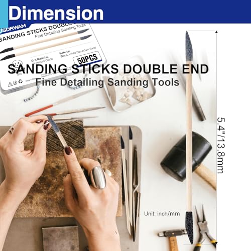 50 Pcs Sanding Sticks, Double End Matchsticks Sanding Twigs, Detailing Polishing Sanding Sticks Tools for Tight Spaces Plastic Models Wood 150/280 Grit 5.5 ¡¿ 0.2 Inch