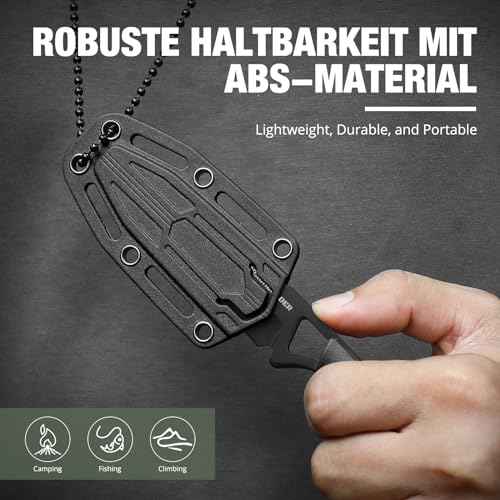 Neck Knife, Tanto Small Fixed Blade Knife 5cr13mov Stainless Steel Neck Knife with Sheath and Necklace Plactic Mini Small Edc Knife for Men and Women, Full Black