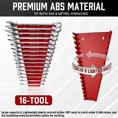 ALOANES 64-Slot ABS Plastic Wrench Organizer, Standard Hanging Wrench Organizer for Tool Box and Wall, Fit SAE & Metric Wrench Storage, 4 Pack Lightweight Wrench Holder(Red)
