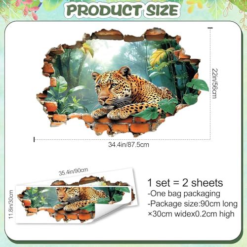 3D Broken Tiger Wall Decal Break Through Jungle Animals Wall Sticker Removable Tropical Rainforest Wall Art Forest Plants Peel and Stick Wallpaper for Kids Boys Bedroom Nursery Home Decoration B16018