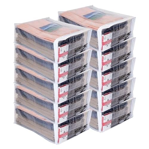 10-Pack Clear Vinyl Zippered Storage Bags 12 x 15 x 5 Inch