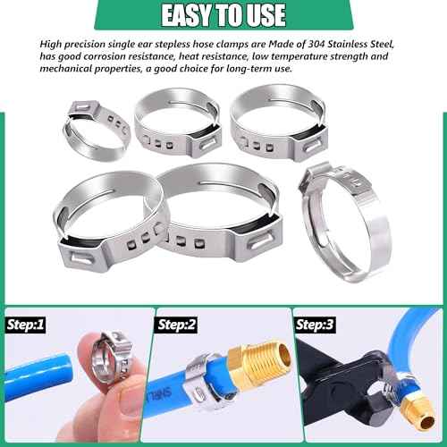 Twidec/48PCS 3/8",1/2",3/4",5/8",1" PEX Cinch Clamps Kit 5 size,Stainless Steel Pex Crimp Rings,Single Ear Hose Clamps For Pex Pipe Fitting Connections N-058-48PCS