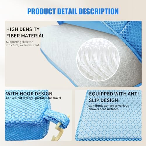 Shower Seat Cushion,Thickened Shower Chair Cushion 4D Air Fiber Material,Machine Washable and Fast Drying Suitable for Shower Seats Bathtub Baths, Poolside & Rest Dressing Room Seats，Blue