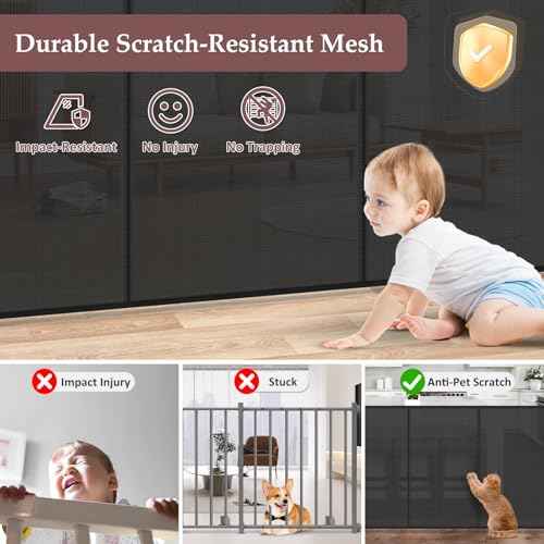 Reinforced 41 Inch Extra Tall Retractable Baby Gates 80" Wide Retractable Dog Gate with Support Rods ? Prevents Crawling Under, Indoor Long Baby Gate Retractable Gate Outdoor Extra Tall Dog Gate/Black