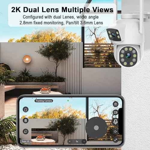 2K Dual Lens Outdoor Security Camera, 360¡Æ View Pan/Tilt 2.4G WiFi Wireless Linkage Cameras for Home Security, Home Surveillance Camera with Auto Tracking, Color Night Vision, Two-Way Audio