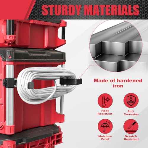 Extension Cord Holder Compatible with Milwaukee Packout Toolbox, Cord Storage Organizer, Space-Saving Corner Rail Clips for Packout System